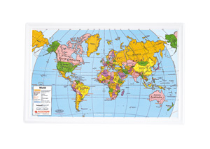 3-D RAISED-RELIEF POLITICAL WORLD DESK MAP